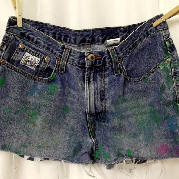 Distressed Jean Shorts Cinch OOAK Cut Offs Denim - Picture 1 of 8